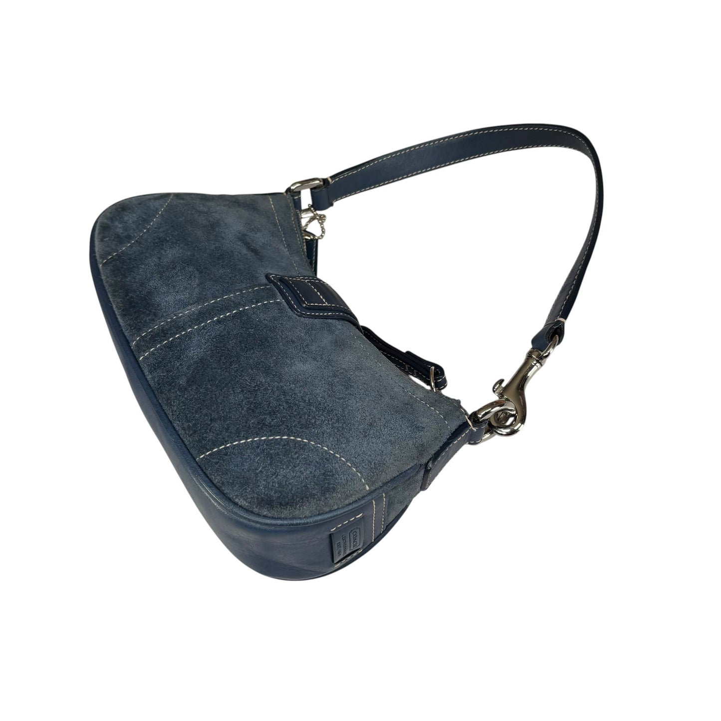 Coach Y2K Mini Soho Navy Blue Suede Buckle Shoulder Purse