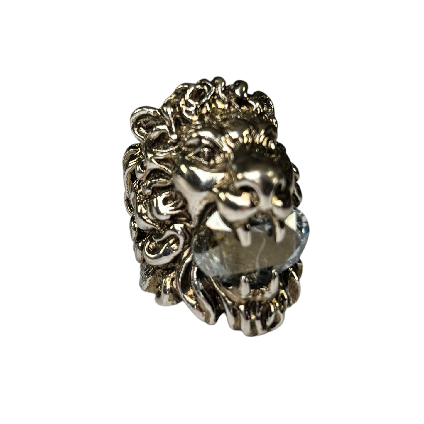 Gucci Lion Head Blue Crystal Silver Tone Pinky Ring Sz 5.5