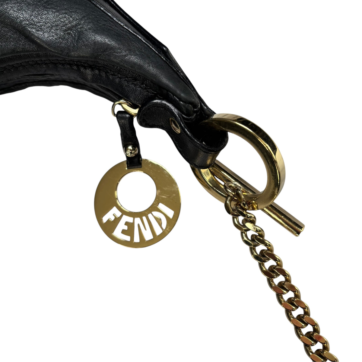 Fendi Mini Chef GHW Crescent Black Leather Chain Shoulder Purse