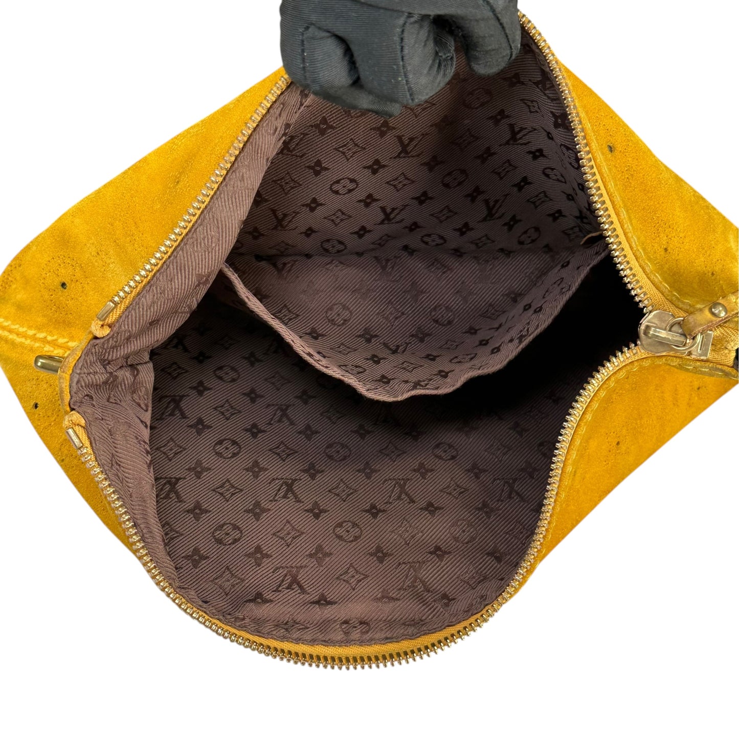 Louis Vuitton Limited Edition Suede Mahina Onatah PM Pouchette Yellow Mustard Shoulder Purse