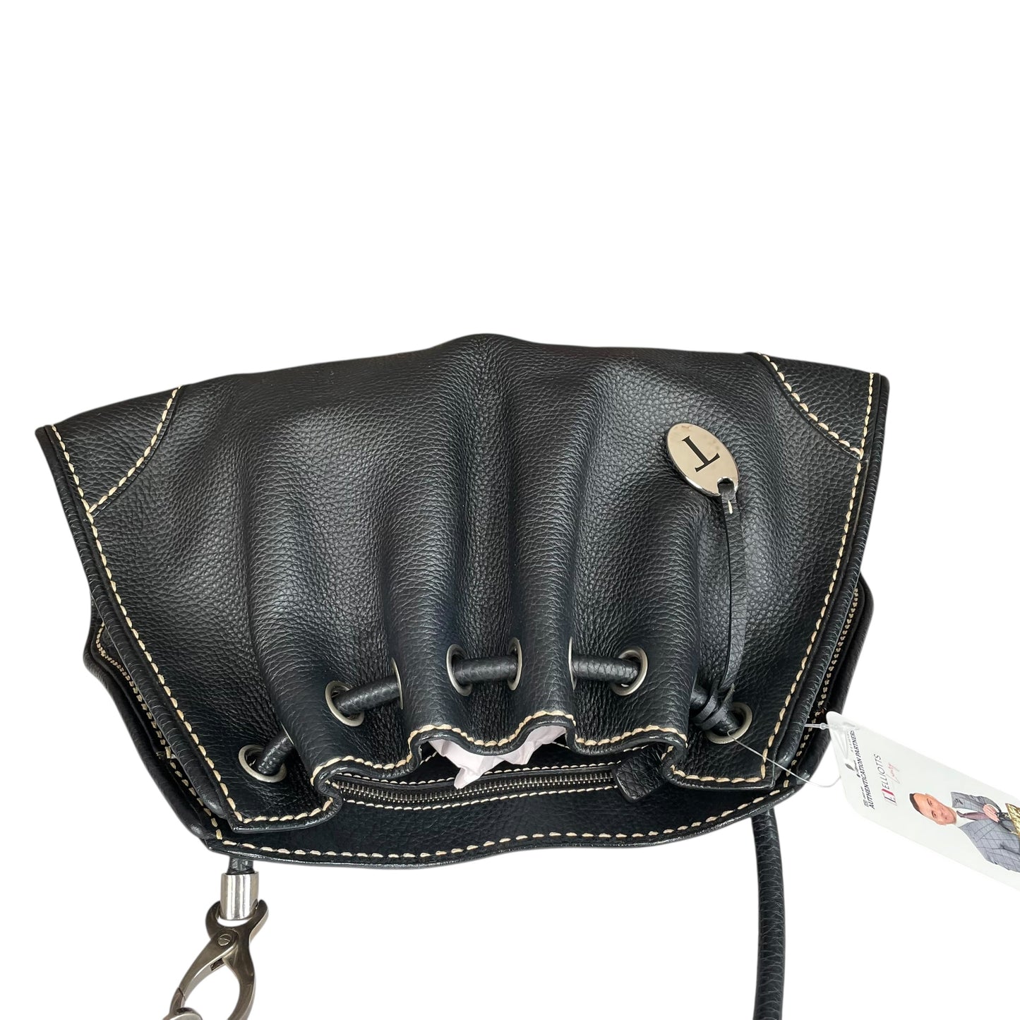 TOD’s Black Equestrian Pebbled Brushed SHW Drawstring Leather Shoulder Purse