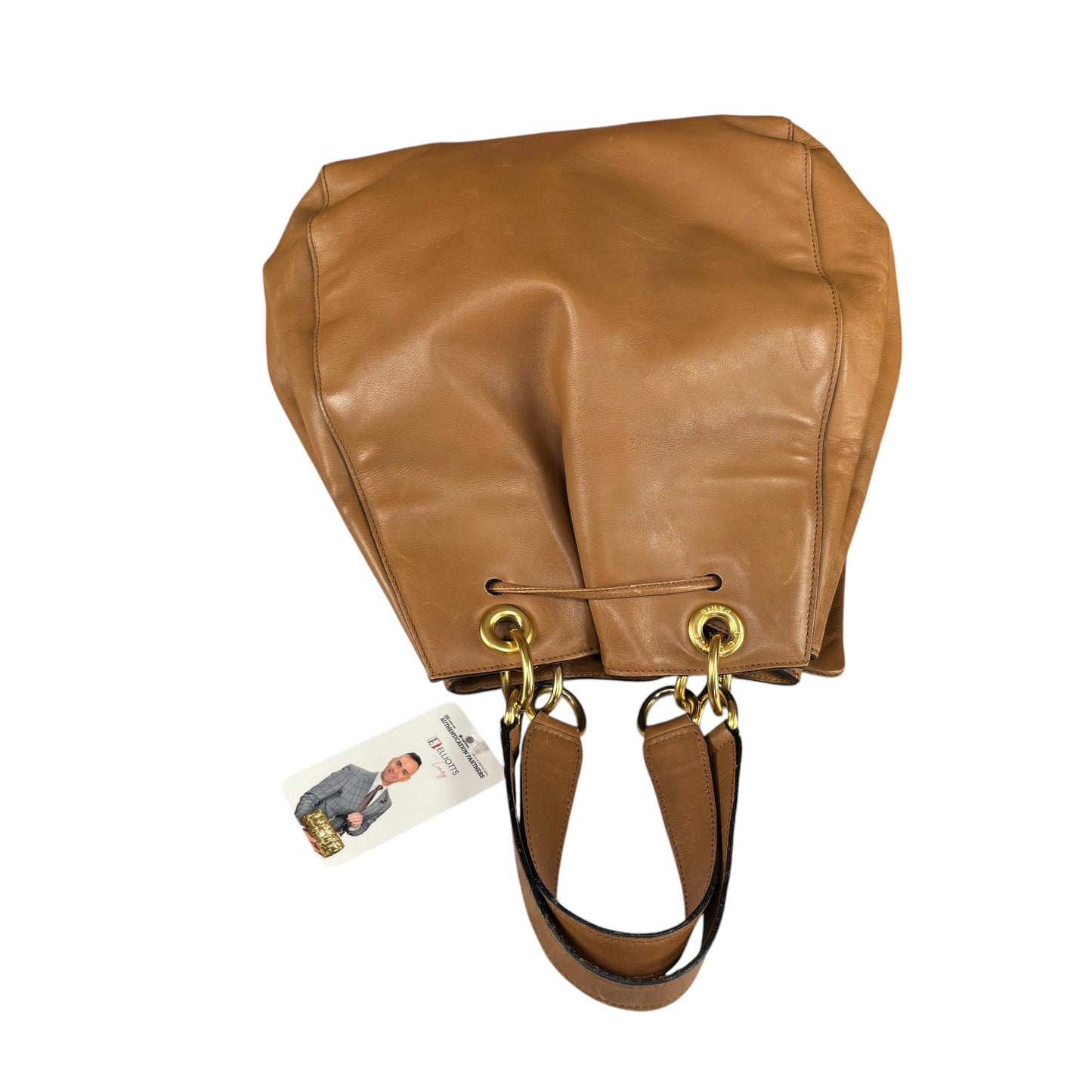 Celine Gold Brown Leather GHW Pouch Drawstring Bucket Hobo Bag