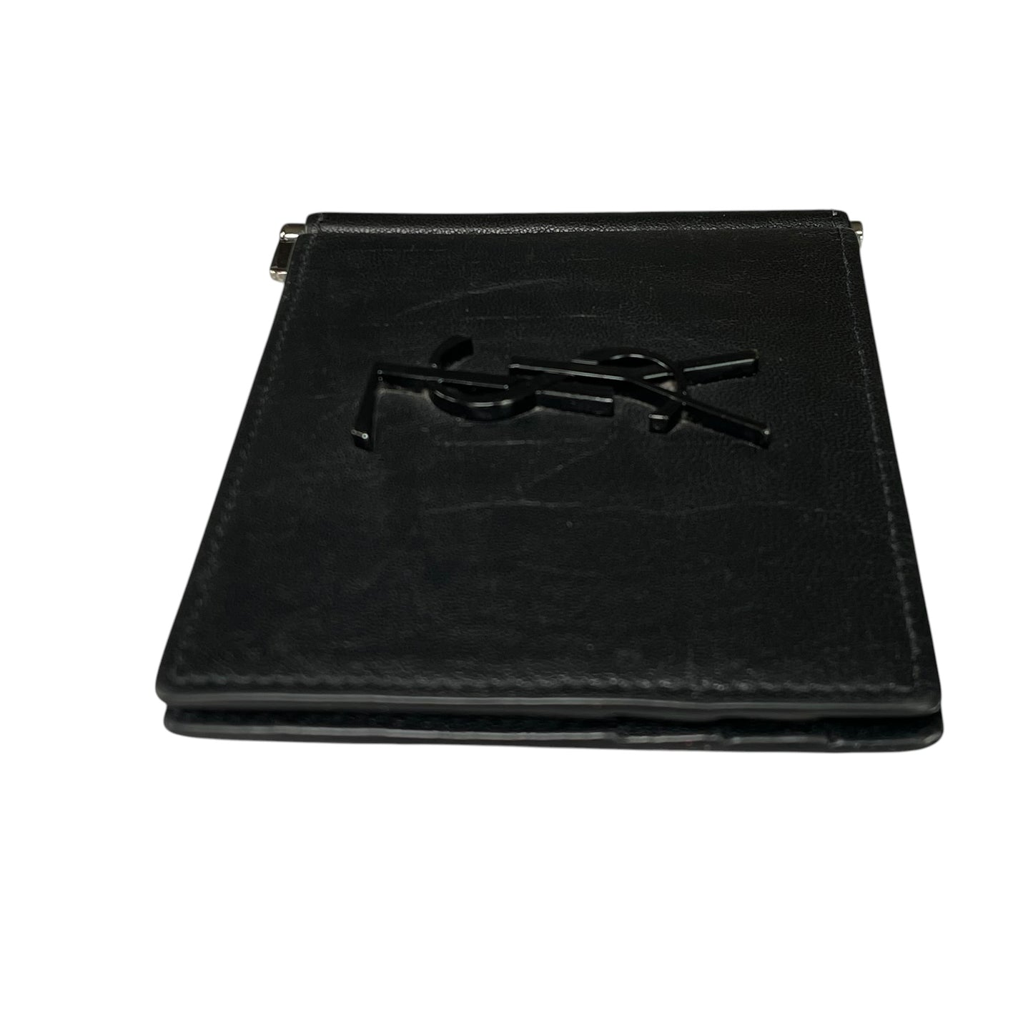 YSL Mens Black Croc Embossed Clip Cash Card Bi Fold Wallet