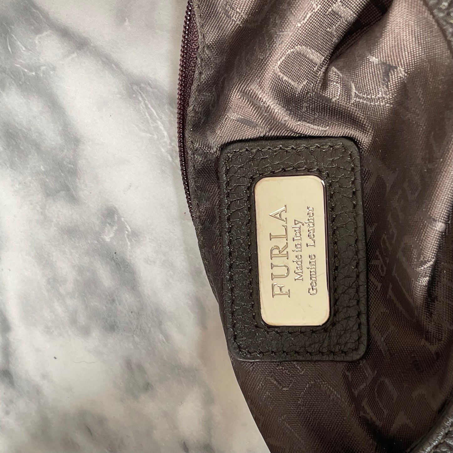 Furla Brown Pebbled Leather Hobo Bag SHW Double Sided Eyelet Deep D Shoulder Bag