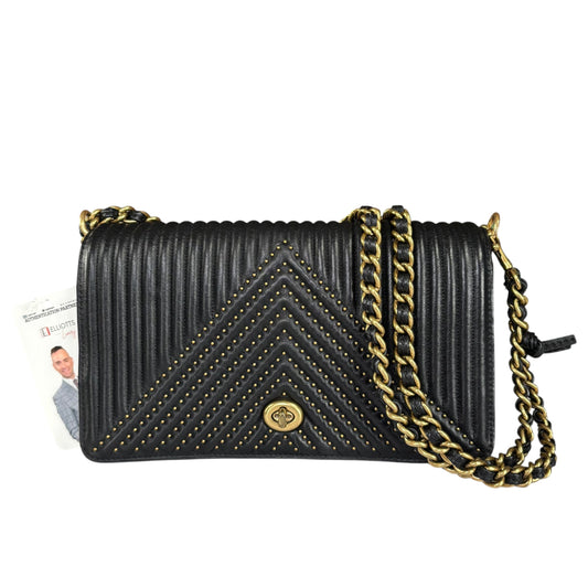 Coach Dinky Studded Brass Black Leather Turn-Lock 3-Way Crossbody Chain Strap