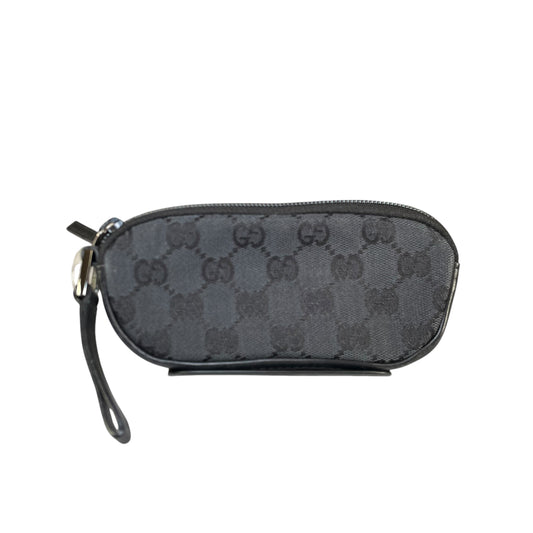 Gucci GG Black Canvas Leather Coin Card Wristlet Slim Zip Pouch