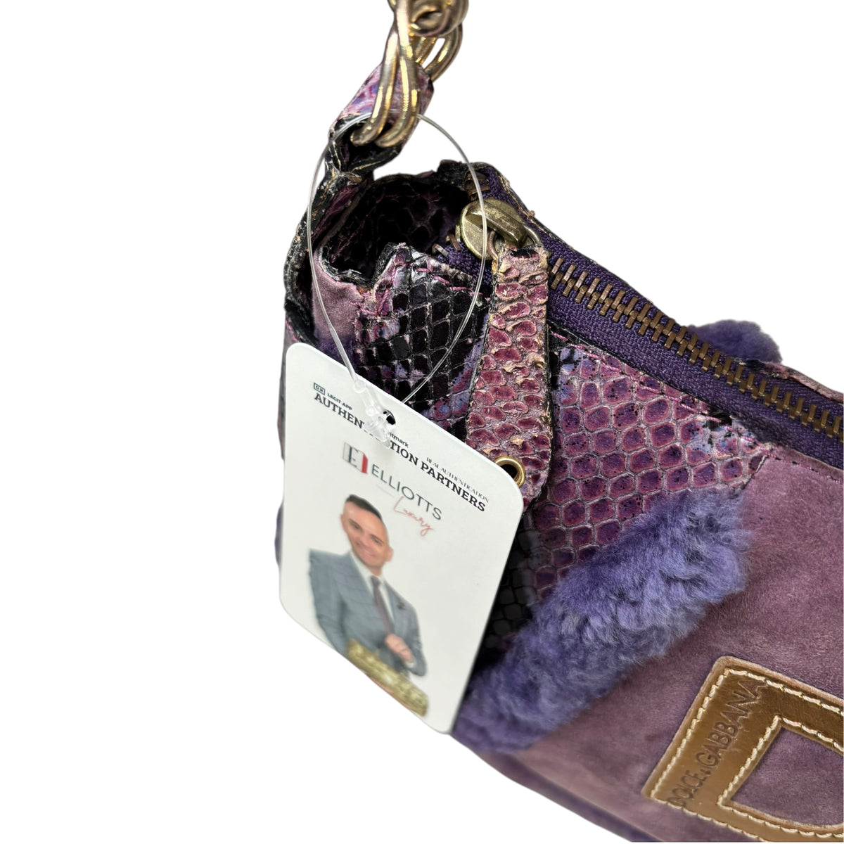 Dolce & Gabbana Y2K Purple Shearling Python Embossed Shoulder Purse