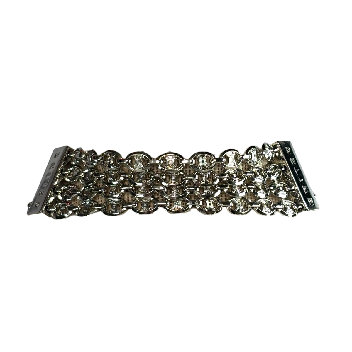 Celine Triomphe Logo Chain Multi Strand Silver Tone Chandelier Bracelet 7”