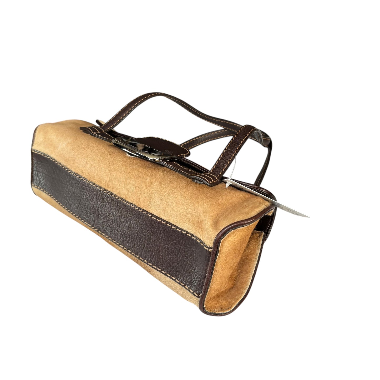 Tod’s Fawn Hair Calf Pony Brown Leather Baguette Shoulder Purse