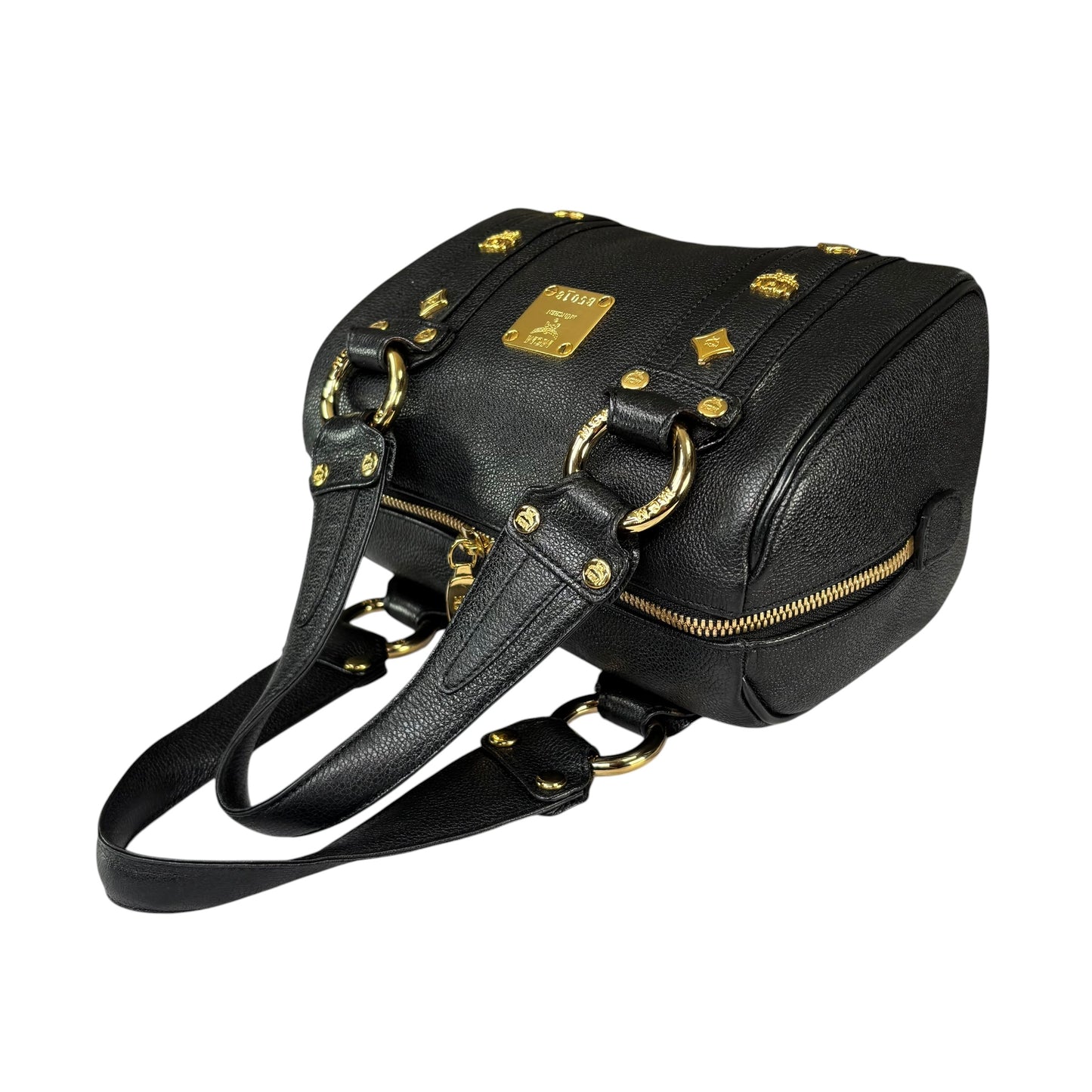 MCM Viestos GHW Black Mini Boston Studded Zip Purse 9”