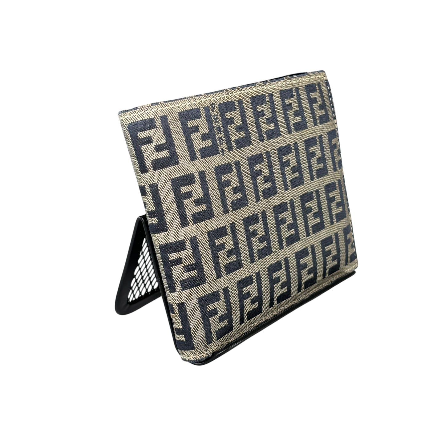 Fendi Navy Blue Zucchino Canvas Monogram Leather Bi-Fold Wallet