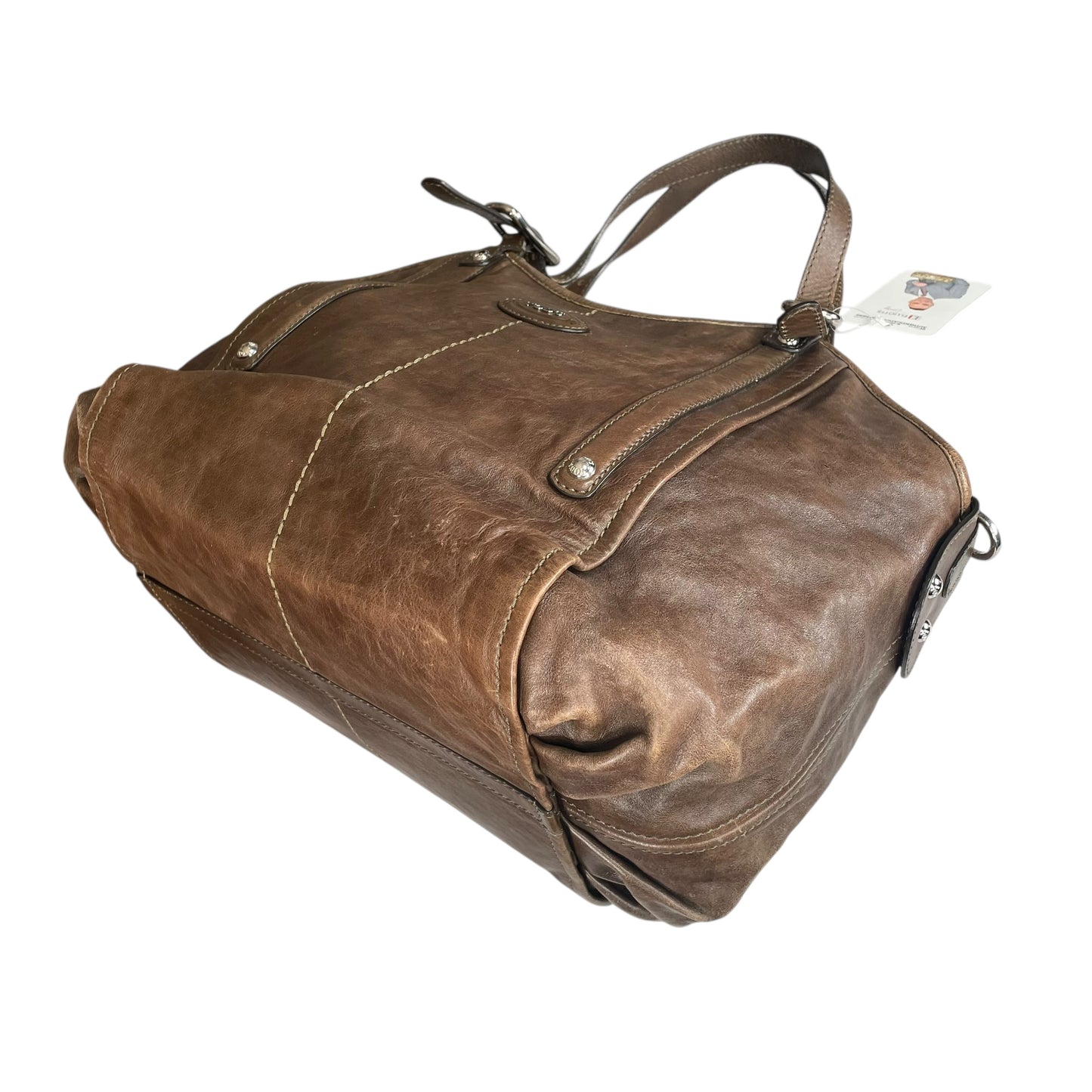 TOD’s G Easy Sacca SHW Grande Distressed Brown Leather Zip Media Tote