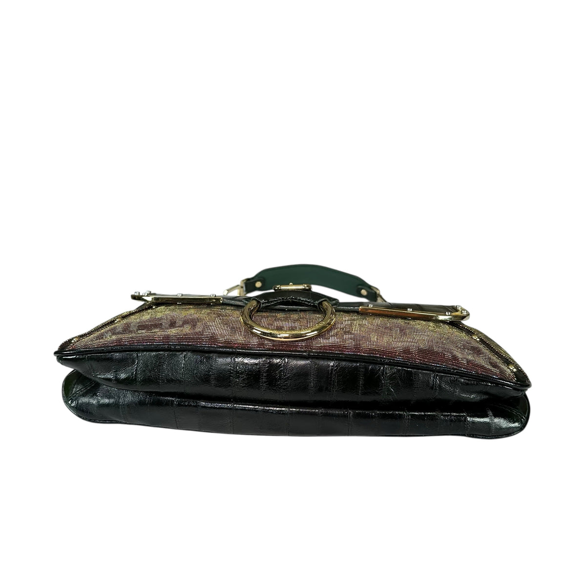 Dolce & Gabbana D-Ring Eel Skin Green / Gold Hologlyphic Canvas Shoulder Purse