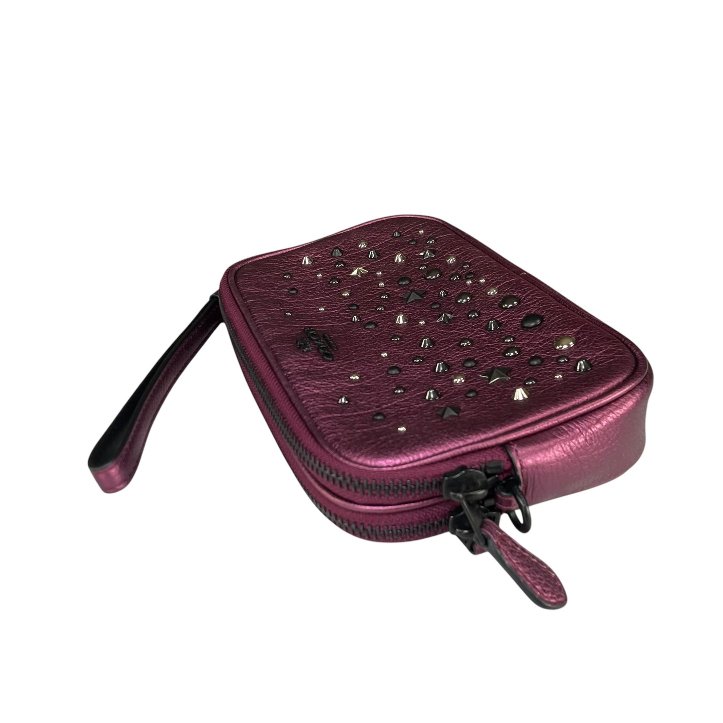 Coach Metallic Star Studded Double Purple Gumetal 2-Way Crossbody Wristlet