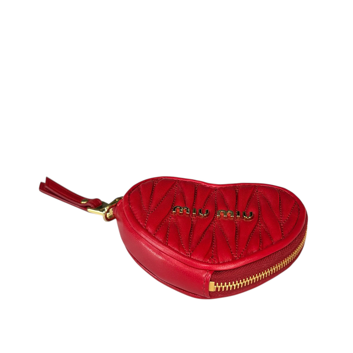 Miu Miu Matelasse Mini GHW Heart Red Leather Zippy Coin Pouch