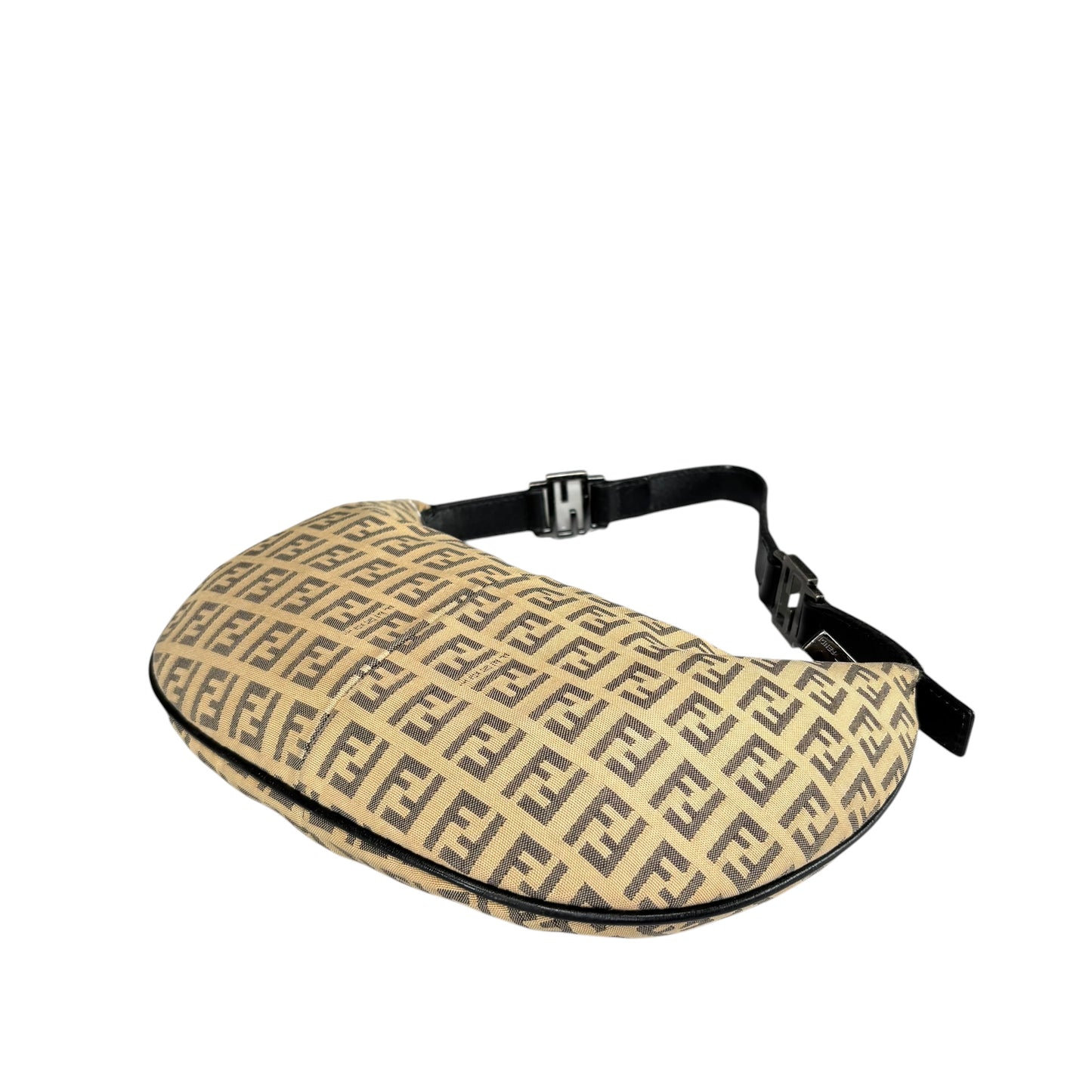 Fendi Y2K Mini Croissant Canvas Black Leather Shoulder Purse