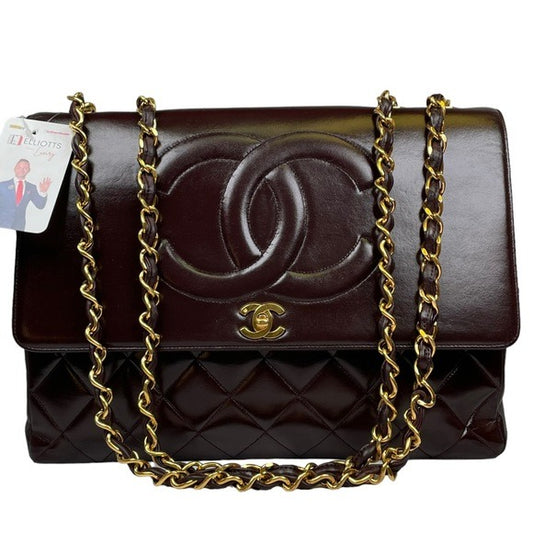 Chanel CC Halo Bordeaux 24K Gold Jumbo XL Three-Way Turn-Lock Quilted Lambskin