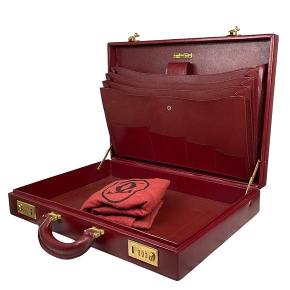 Cartier Must Da Attache Bordeaux Leather Dual Combo Lock Multi Laptop Briefcase