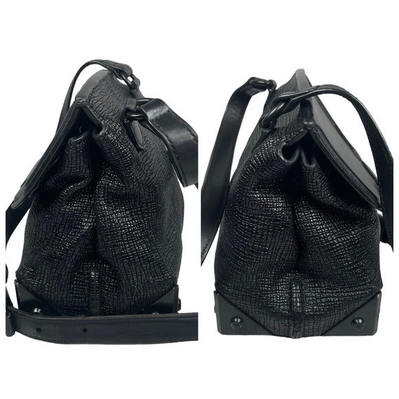 Alexander Wang Double Black Created Lizard Ghosted Hardware Mini Flap Croaabody