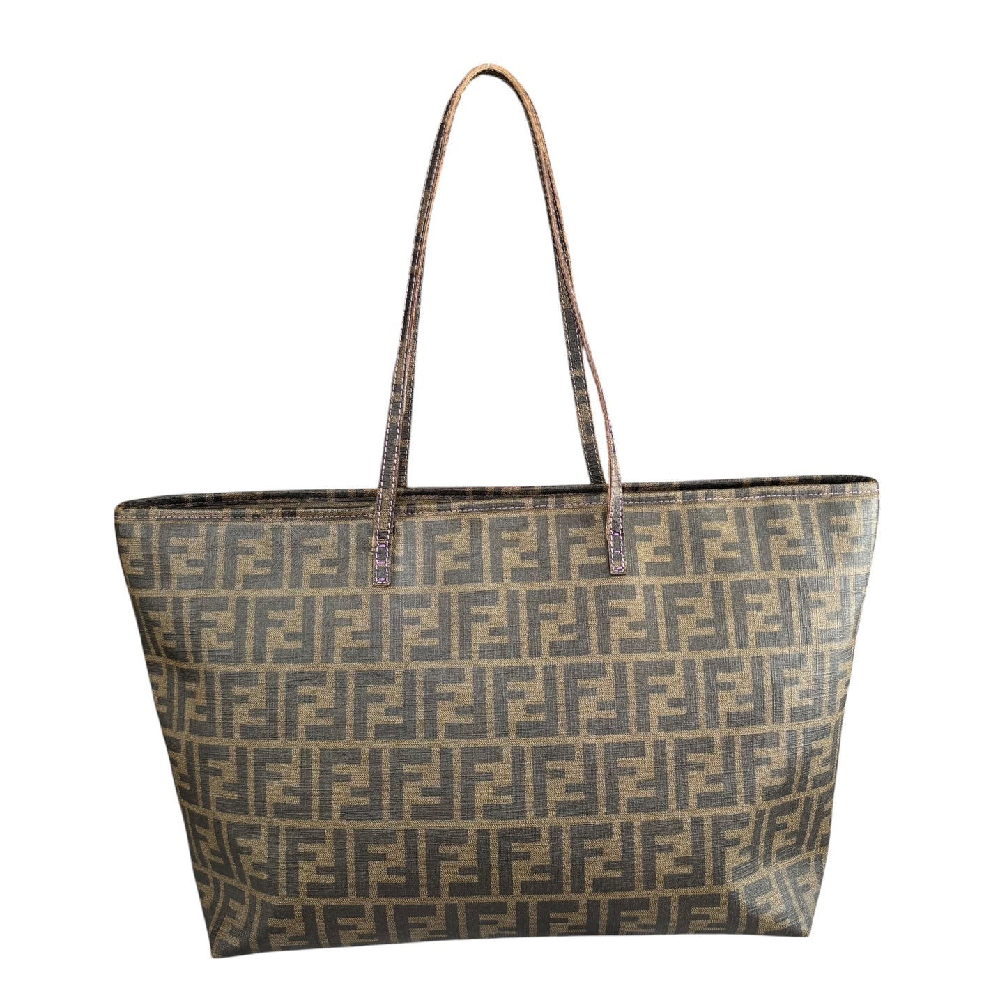 Fendi Spalmati Zucca Coated Canvas Brown / Black Zip Shoulder Tote