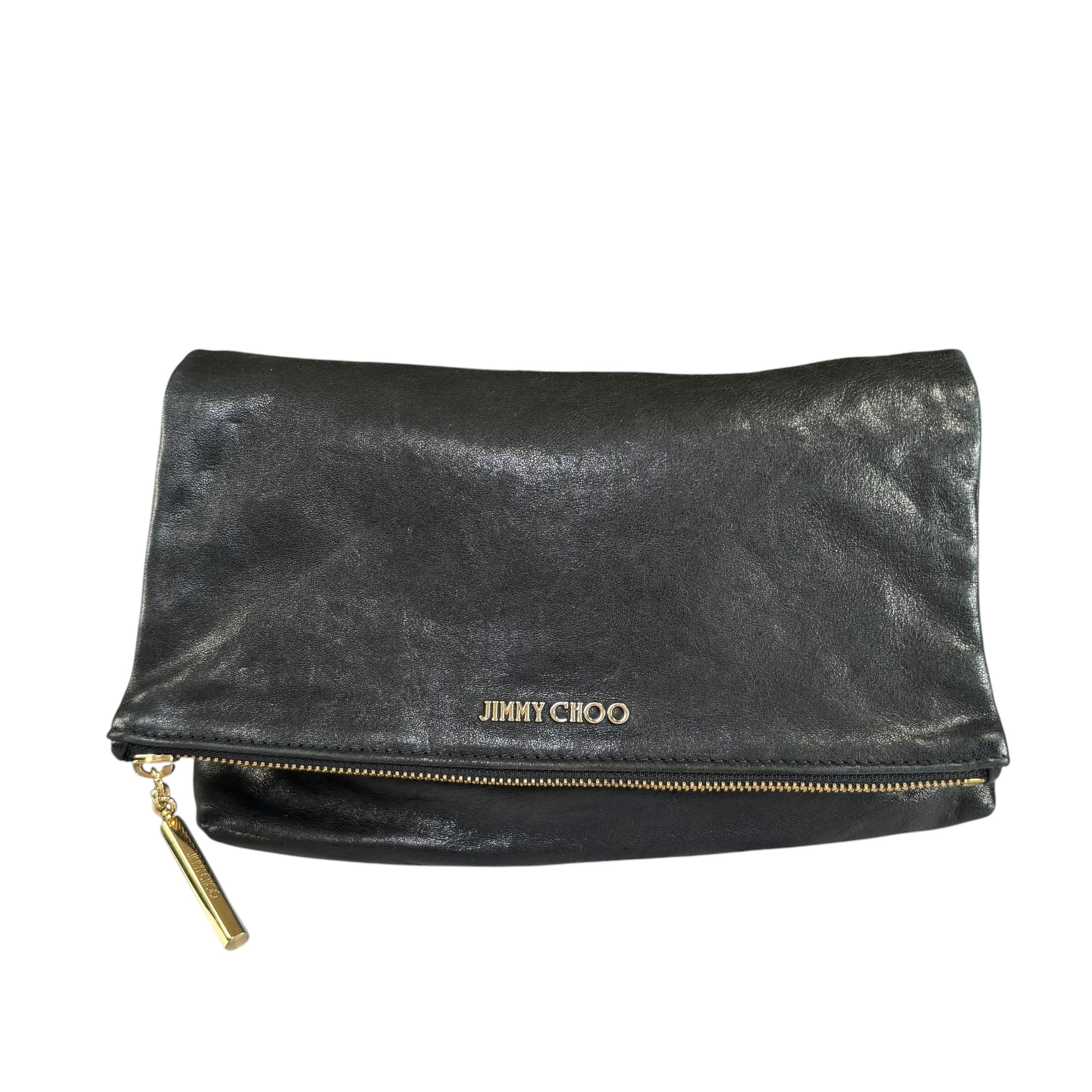 弔 Jimmy Choo Nyla Black GHW Leather Fold-Over Zip Clutch – Elliott's