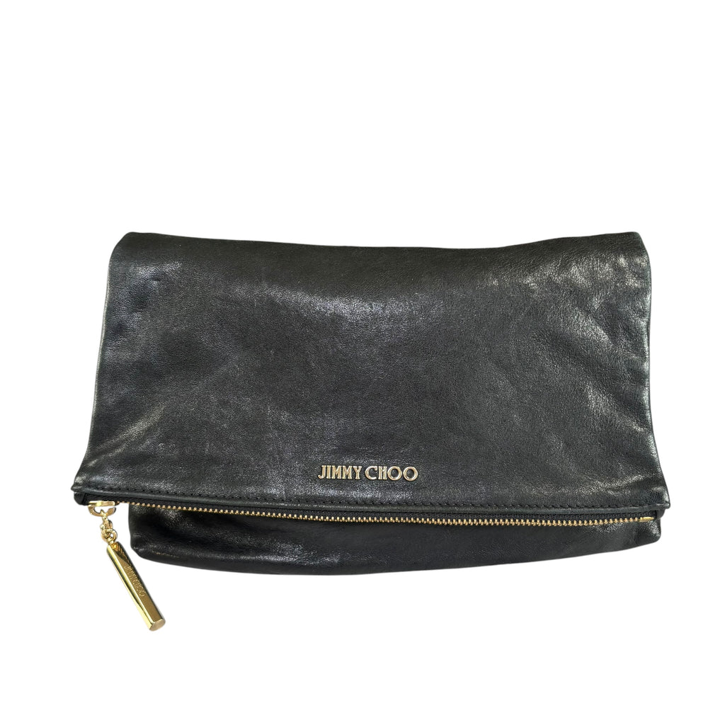 Jimmy Choo Nyla Black GHW Leather Fold-Over Zip Clutch – Elliott's