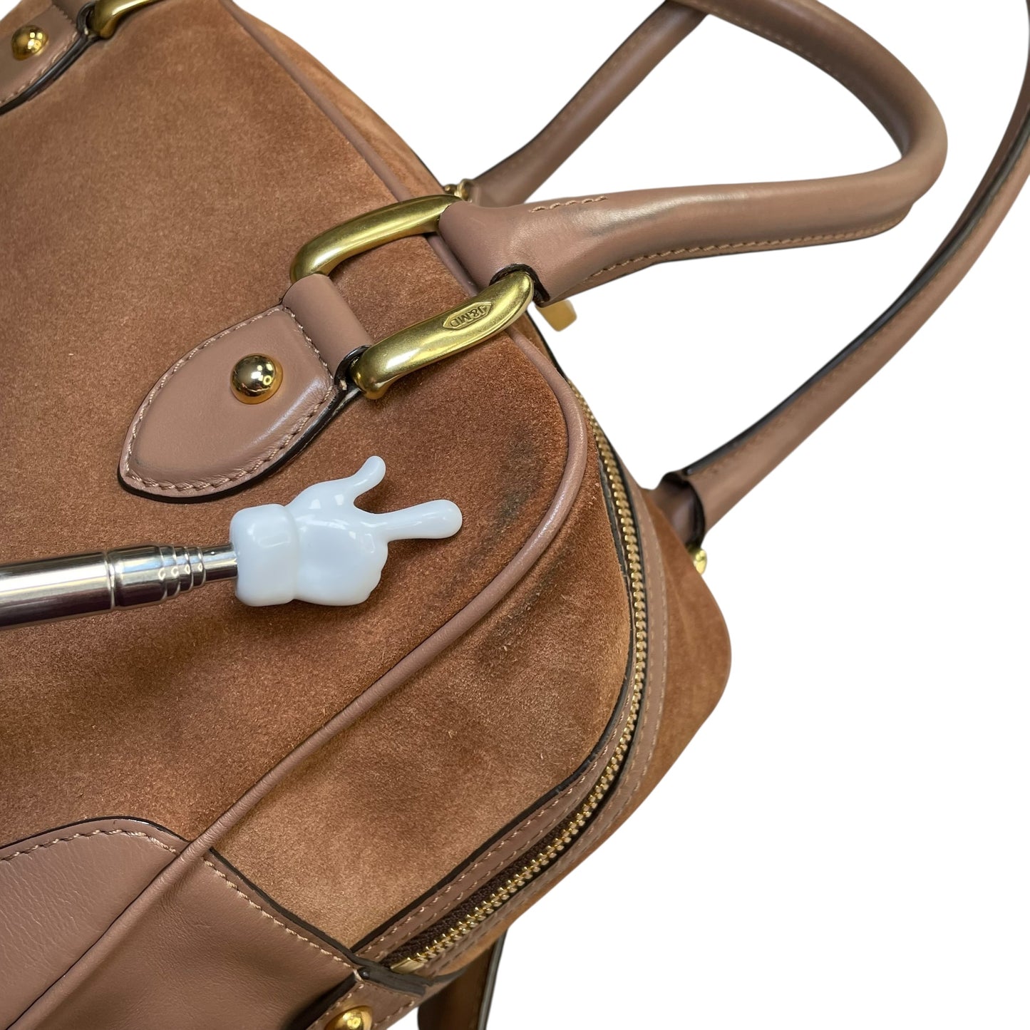 J&M Davidson Mia Equestrian Satchel Suede Leather Brown Lock Key Boston Bag