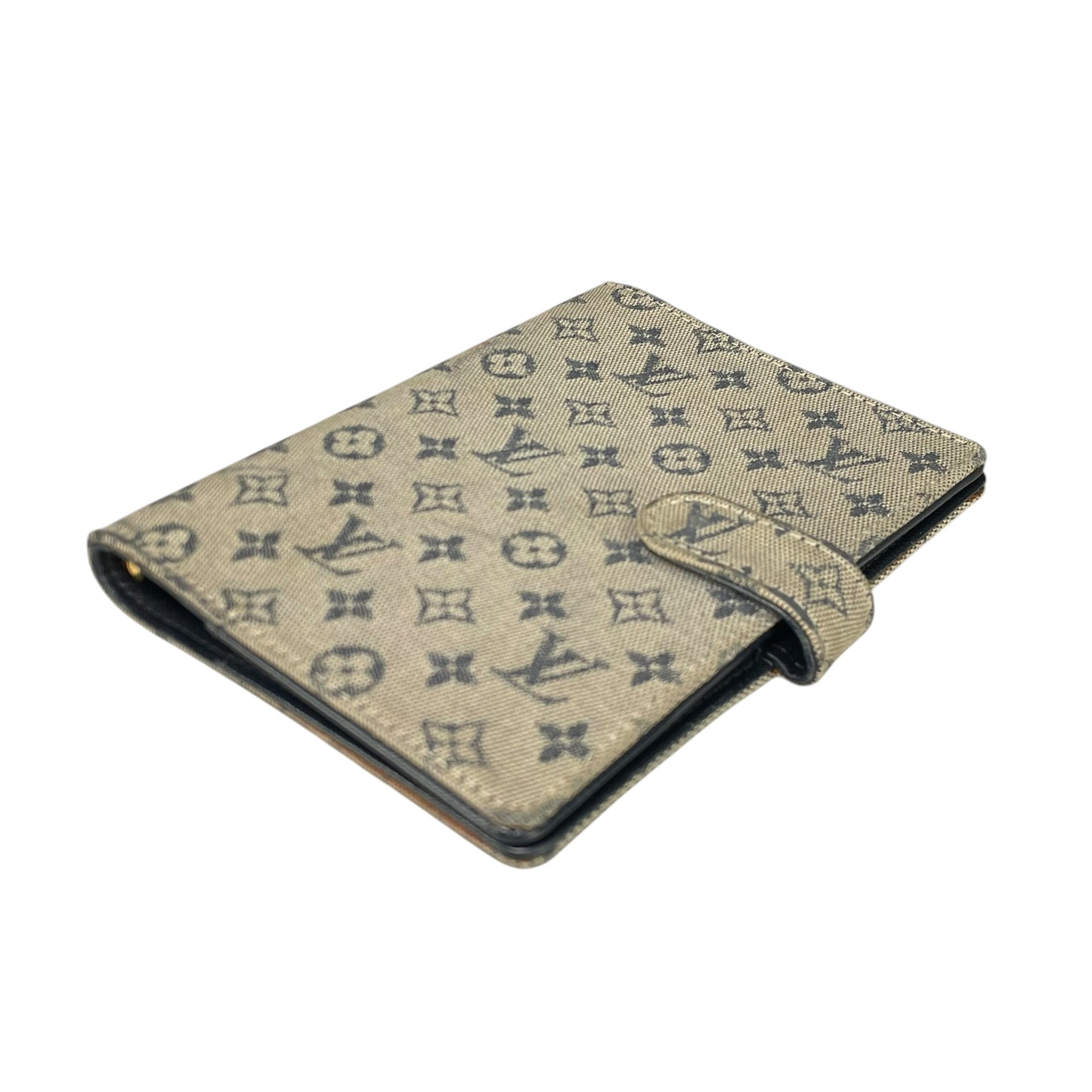 Louis Vuitton Mini Lin Agenda PM Navy Blue Canvas Small Ring Binder Cover LV