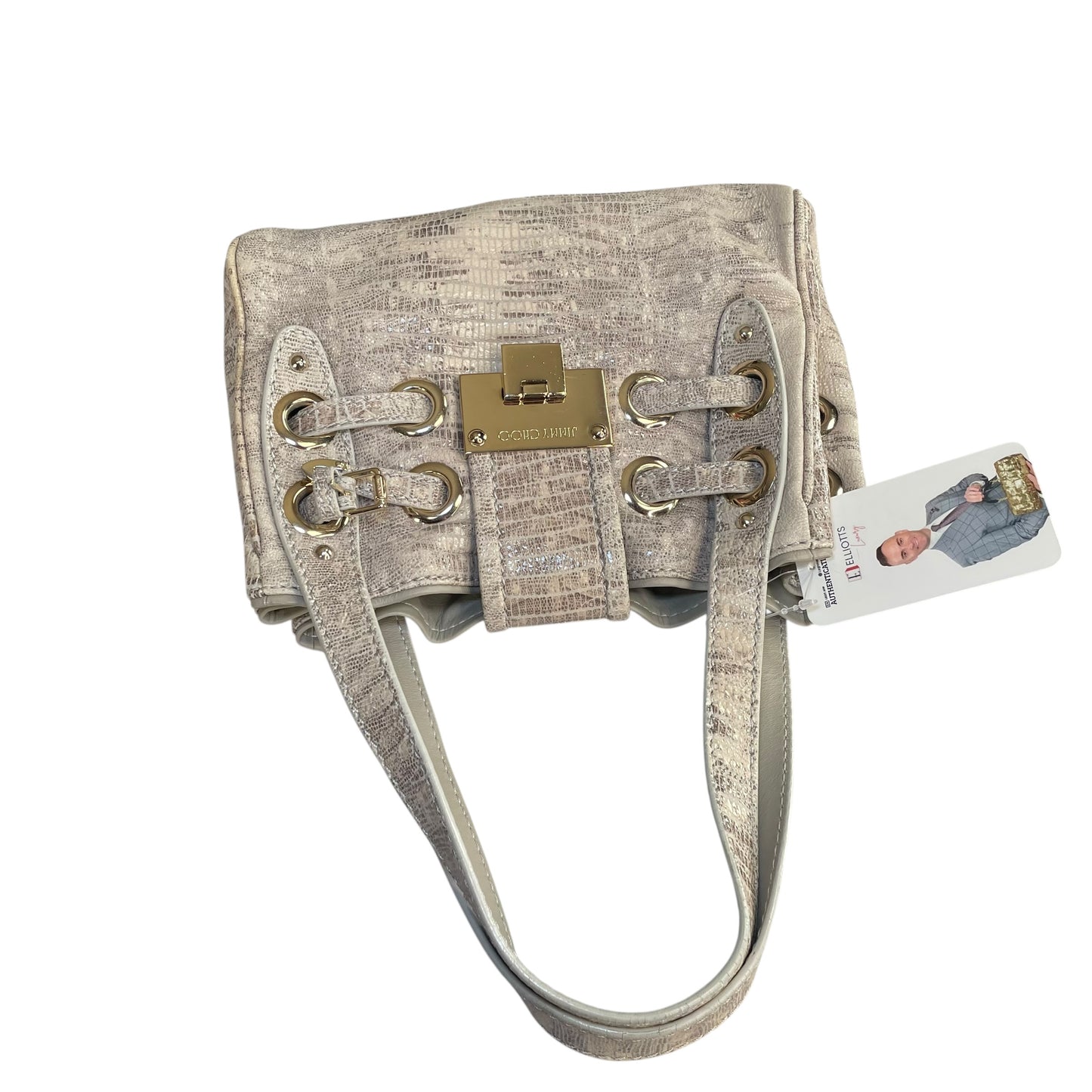 Jimmy Choo Ramona Lizard Embossed Leather Bag Creme / Gold HW Shoulder Purse