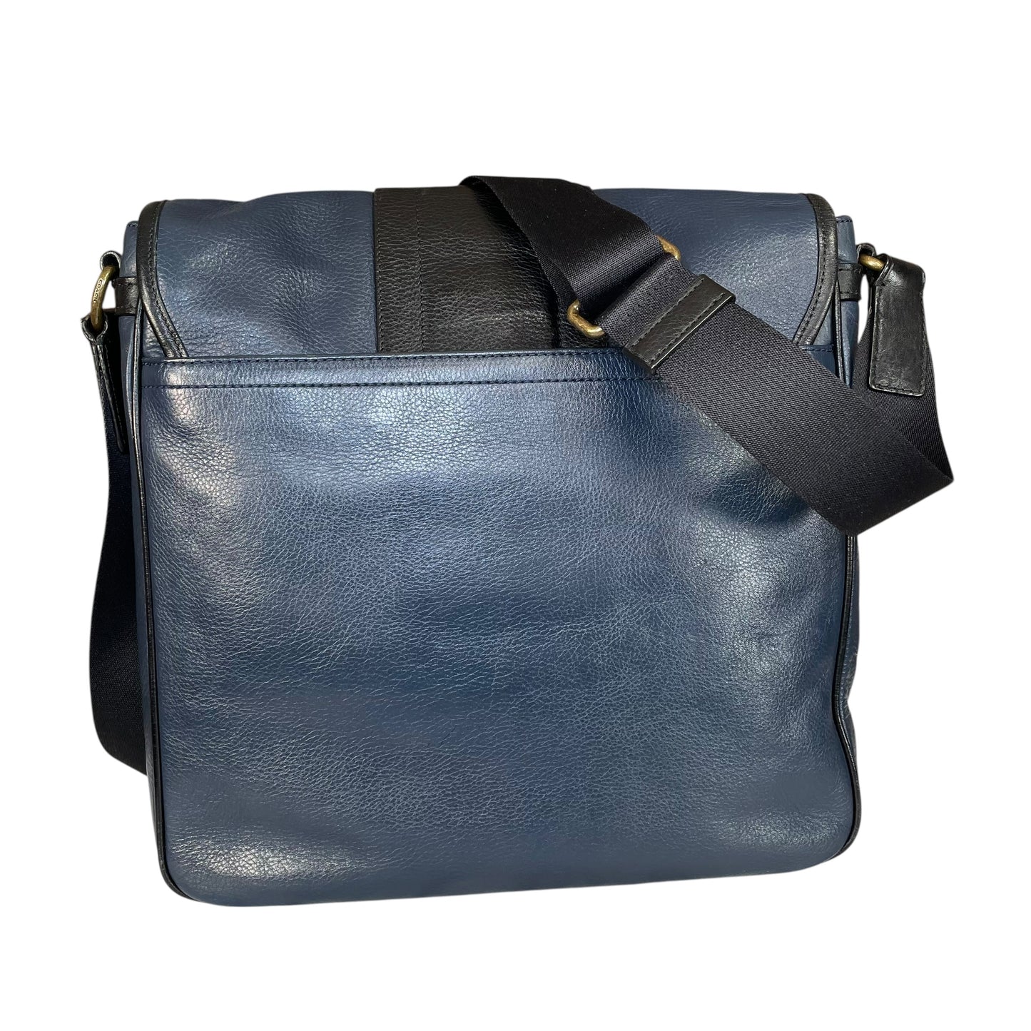 Coach Heritage Map Bombe Leather Messenger Bag Navy Black Crossbody Work Bag