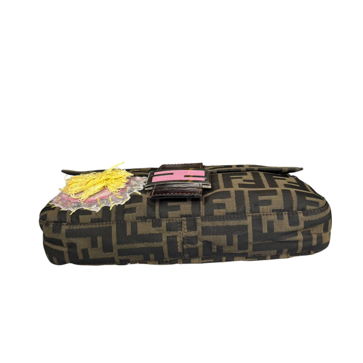 Fendi Y2K Baguette Classic Zucca Floral 3D Appliqué Purse