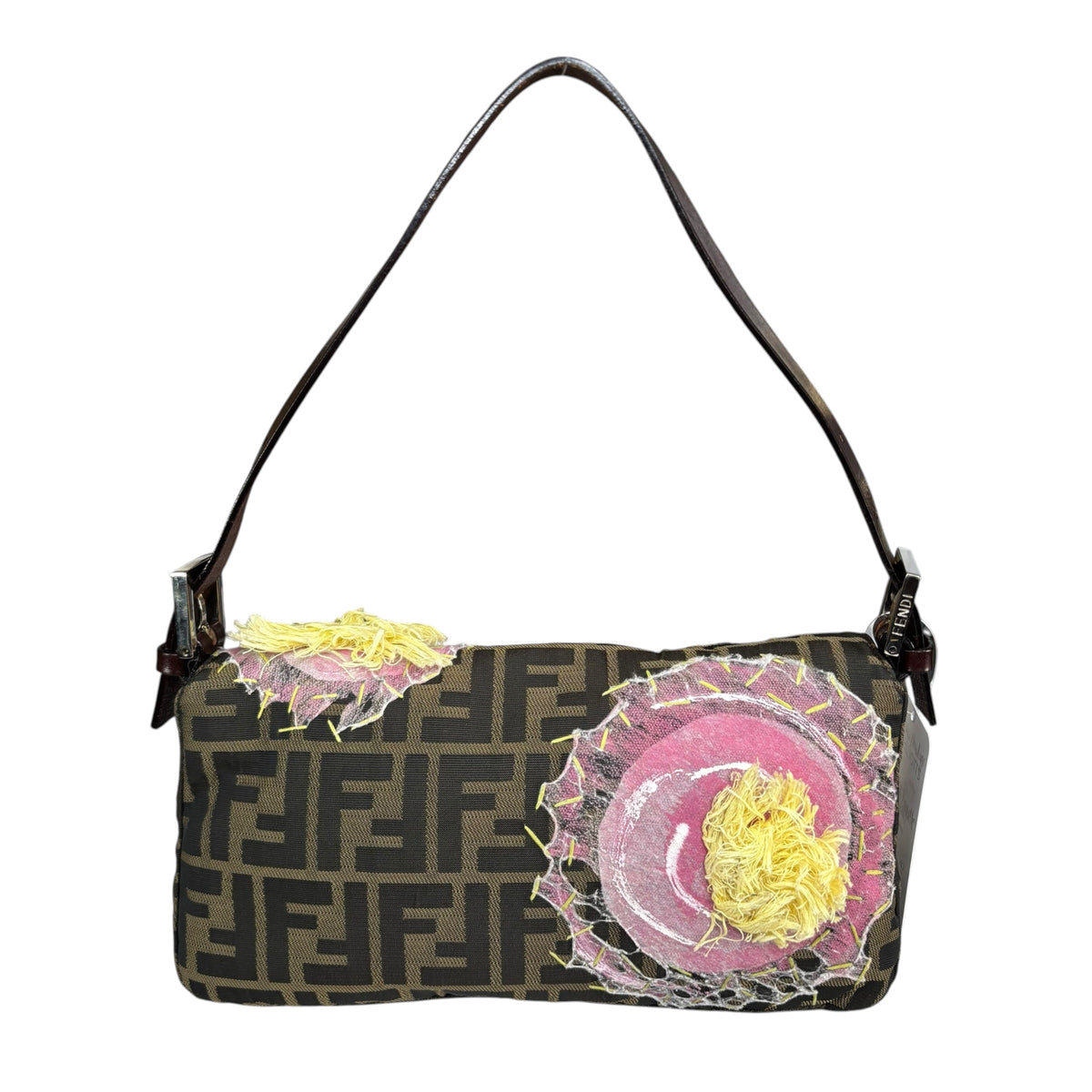 Fendi Y2K Baguette Classic Zucca Floral 3D Appliqué Purse