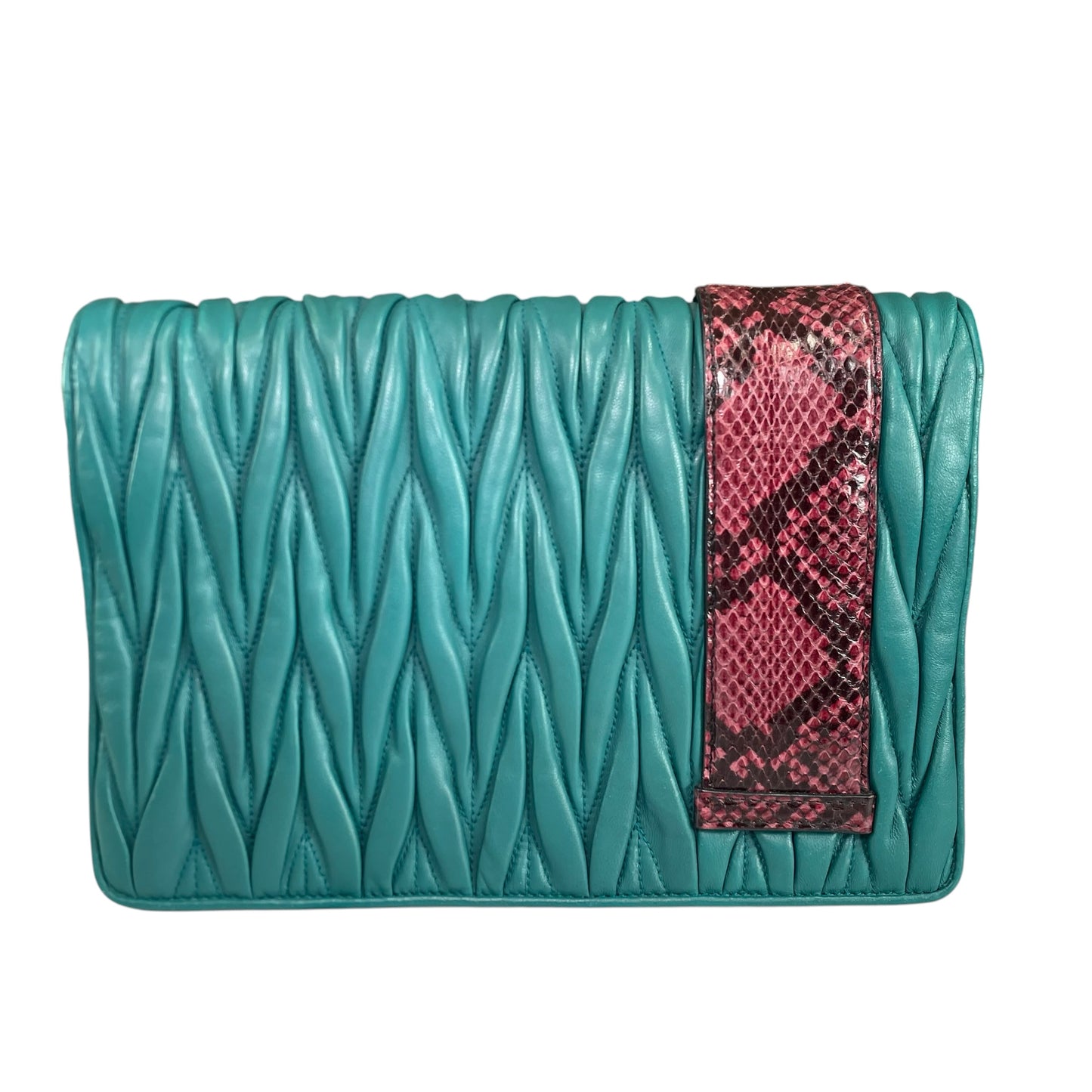 Miu Miu Delice Teal Matelasse Python Embossed Nappa Leather GHW Crossbody Flap Purse