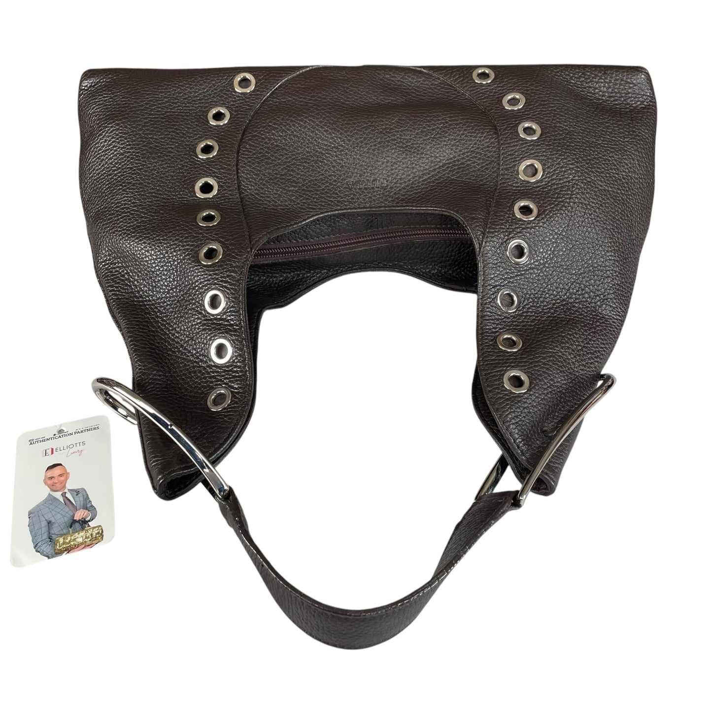 Furla Brown Pebbled Leather Hobo Bag SHW Double Sided Eyelet Deep D Shoulder Bag