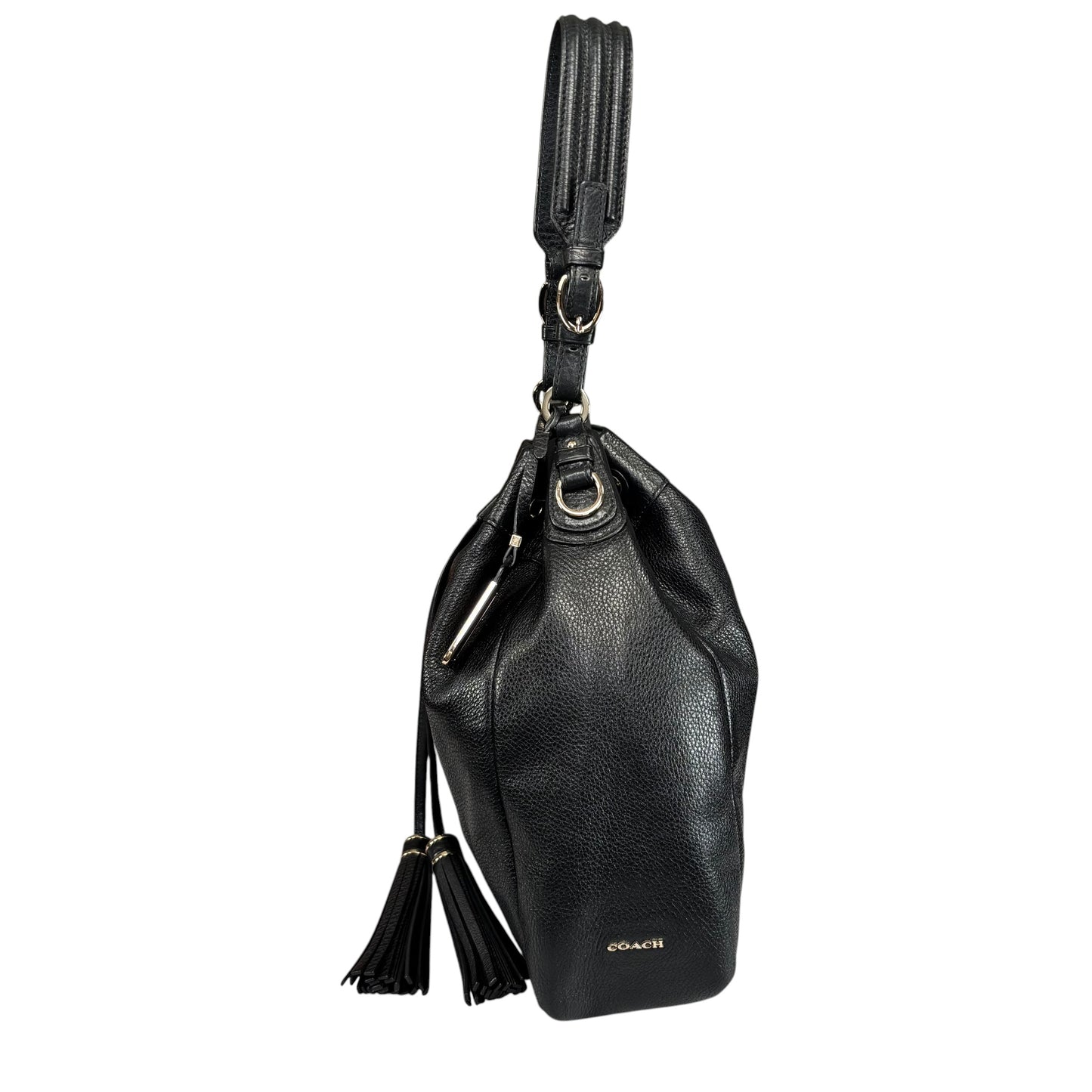Coach Pinnacle Black Leather GHW Drawstring Bucket 2-Way Crossbody Purse