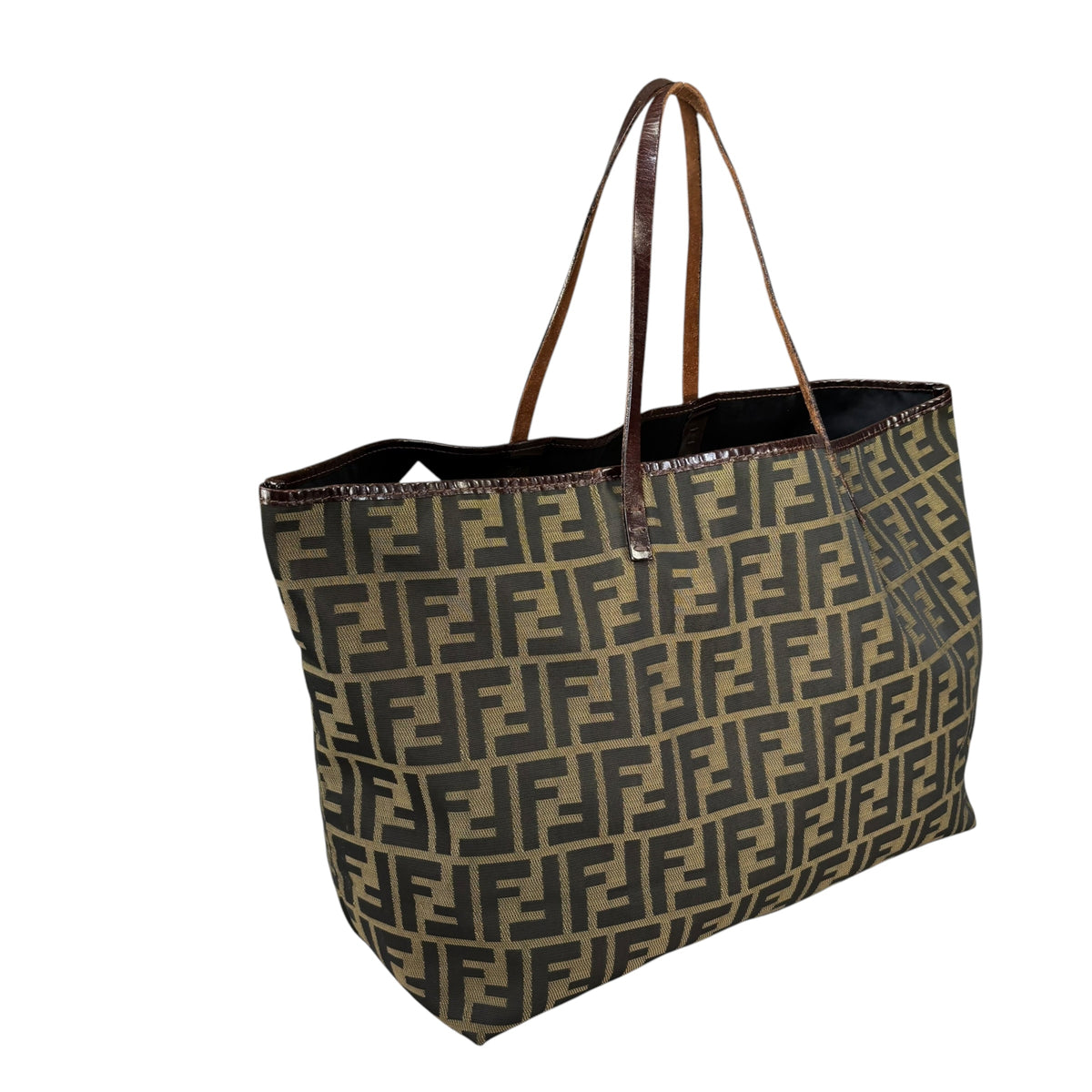 Fendi Y2K Zucca Monogram Brown Canvas / Leather MM Tote