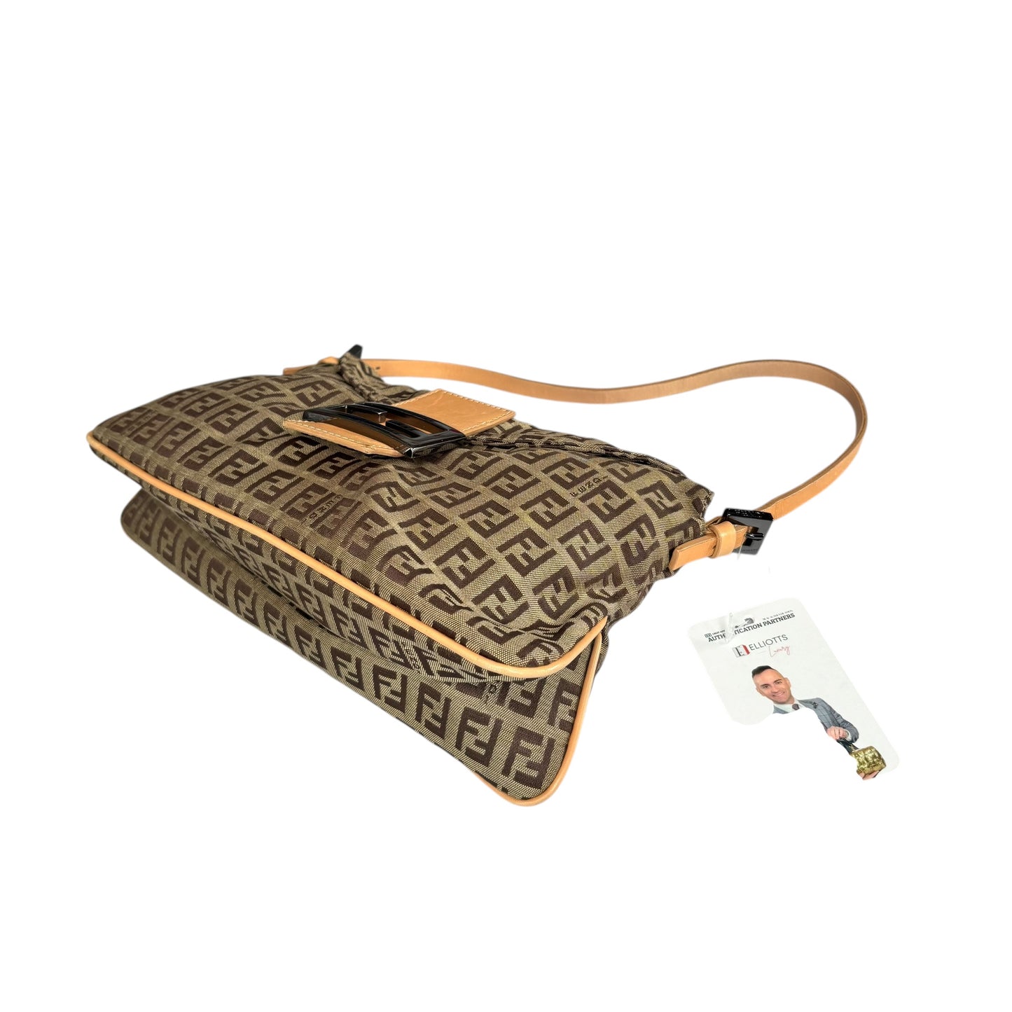 Fendi Y2K Slim Mama Baguette Tan Gunmetal Purse