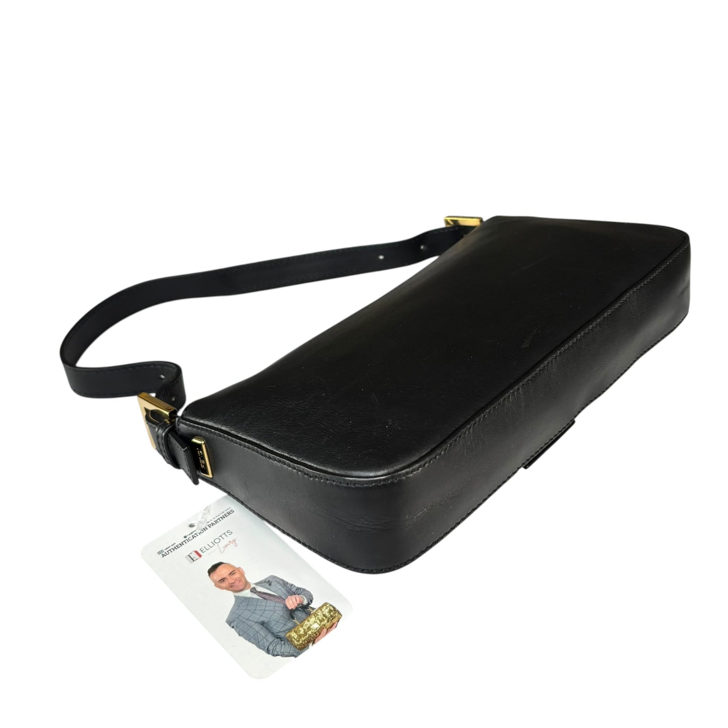 Fendi Baguette Re-Issue Black Leather GHW Red/ Tan Shoulder Purse