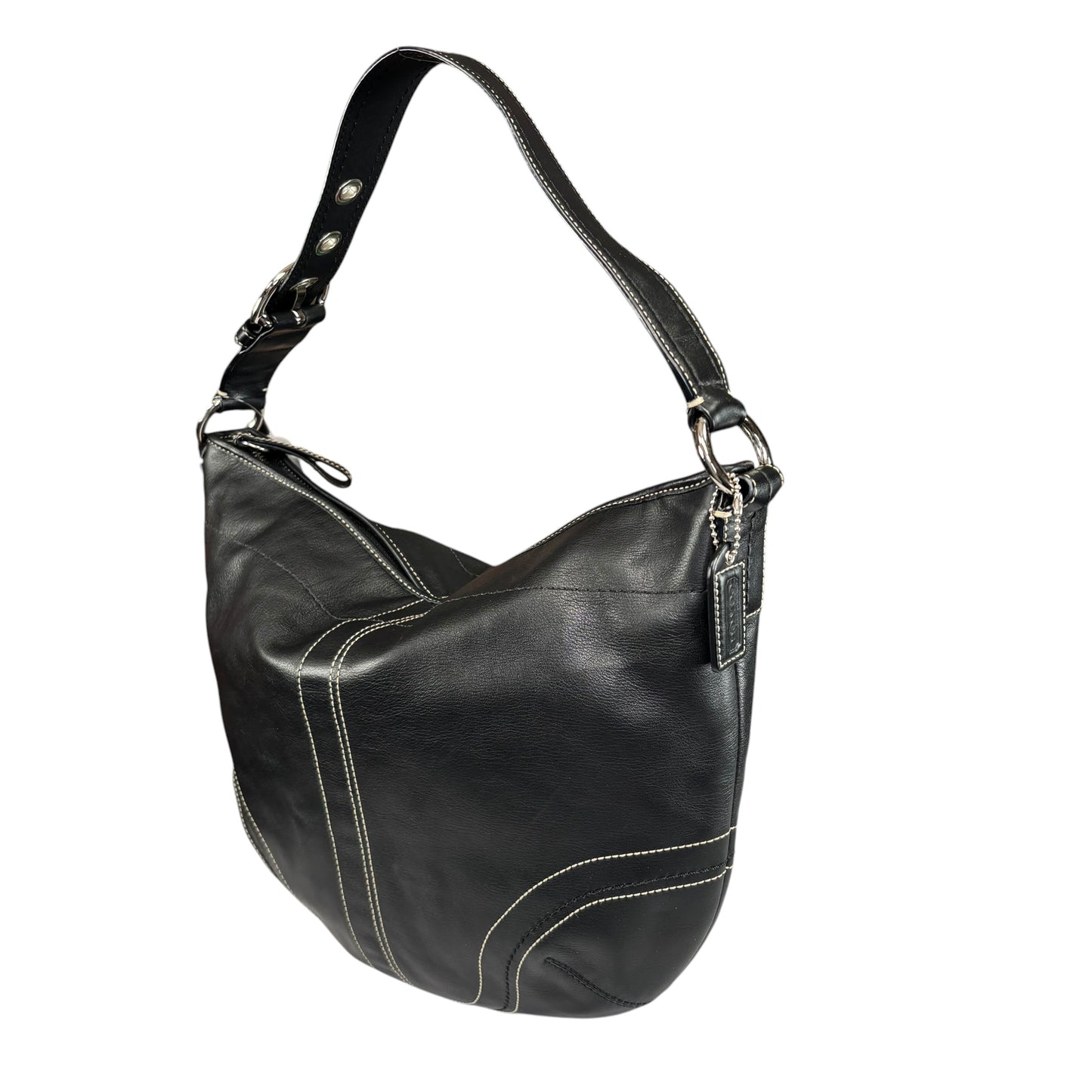 Coach SoHo Large Black Leather SHW Croissant Shoulder Hobo Purse