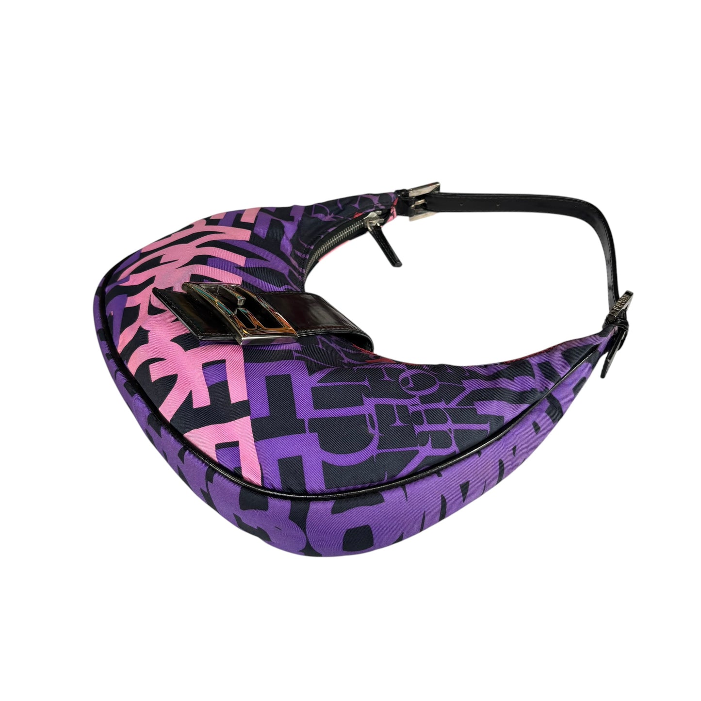 Fendi Y2K Baguette Crescent Graffiti Purple Pink Canvas Patent Leather Purse