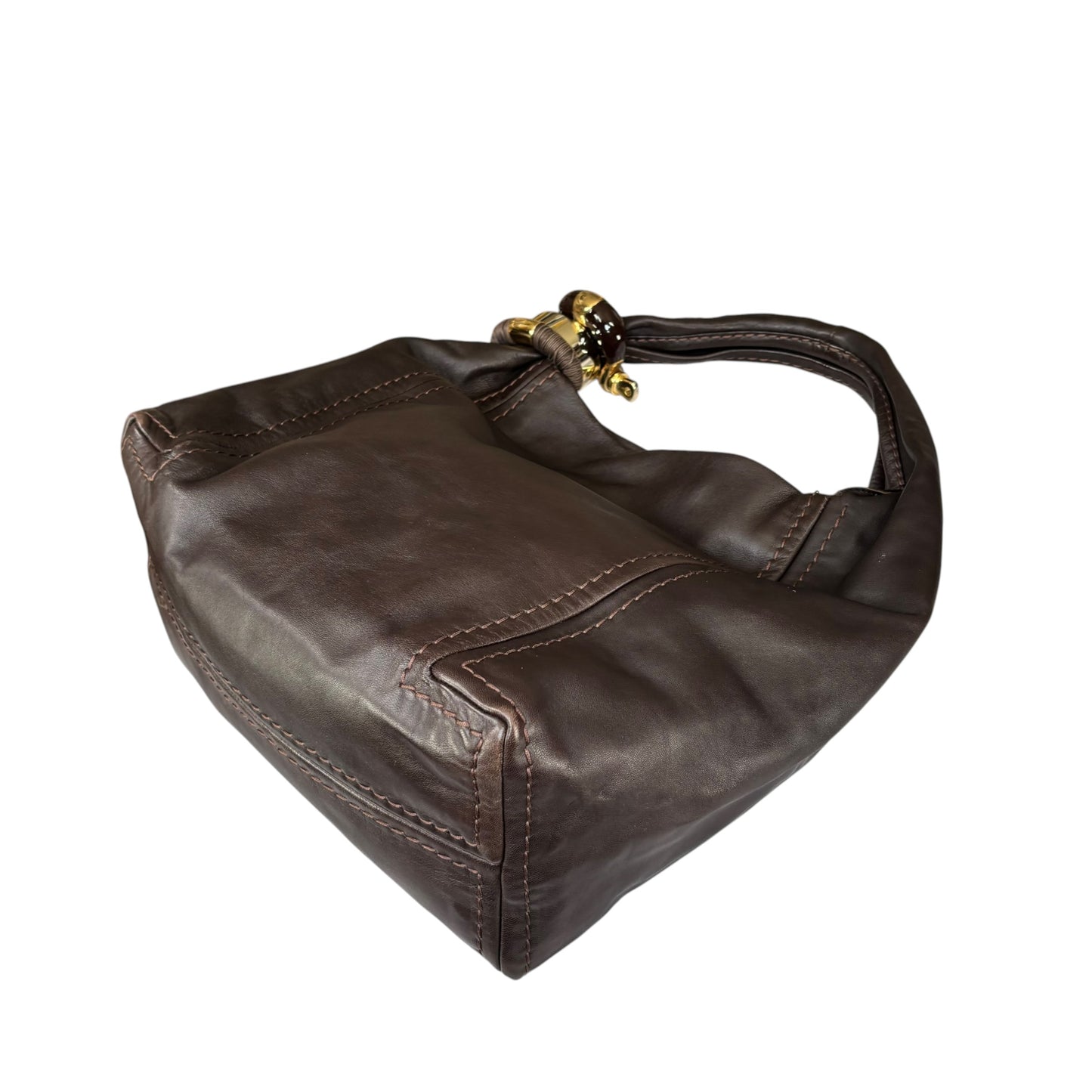 Jimmy Choo Saba Brown Leather GHW Bangle Large Hobo Shoulder Purse