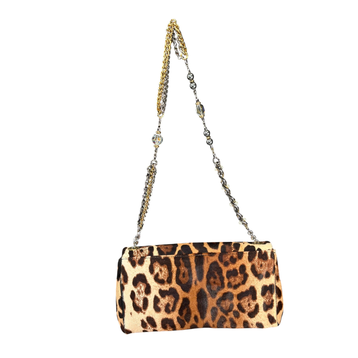 Dolce Gabbana Leopard Hair Calf Flap Chain Shoulder Purse