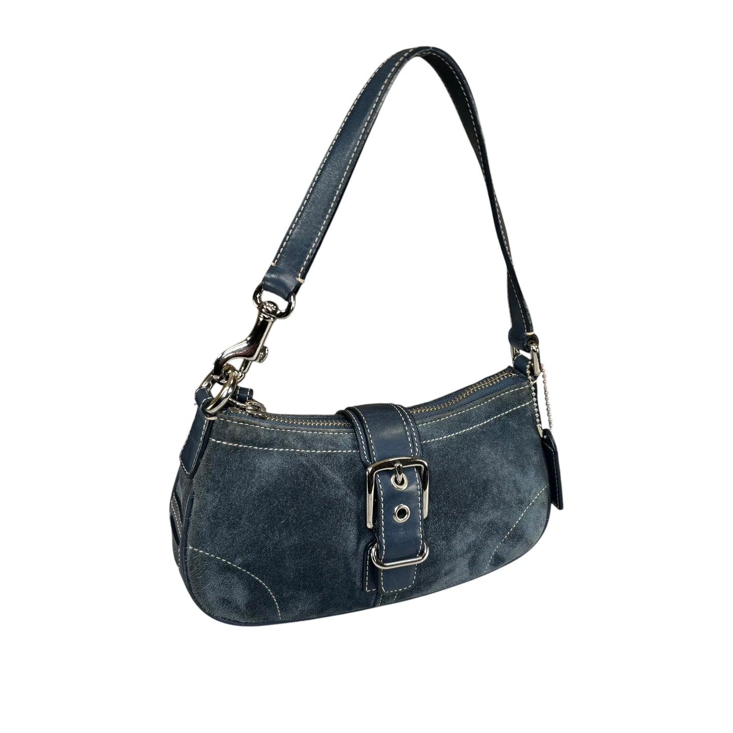 Coach Y2K Mini Soho Navy Blue Suede Buckle Shoulder Purse