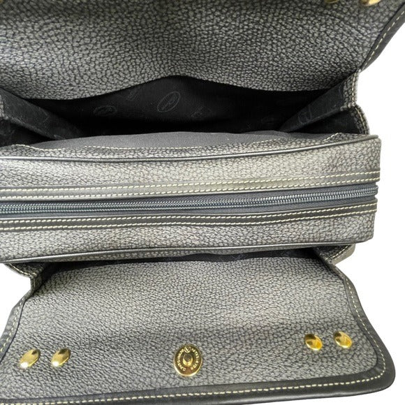 Borbonese Black Leather PVC Crossbody Business Crossbody Medium Bag Tote Purse
