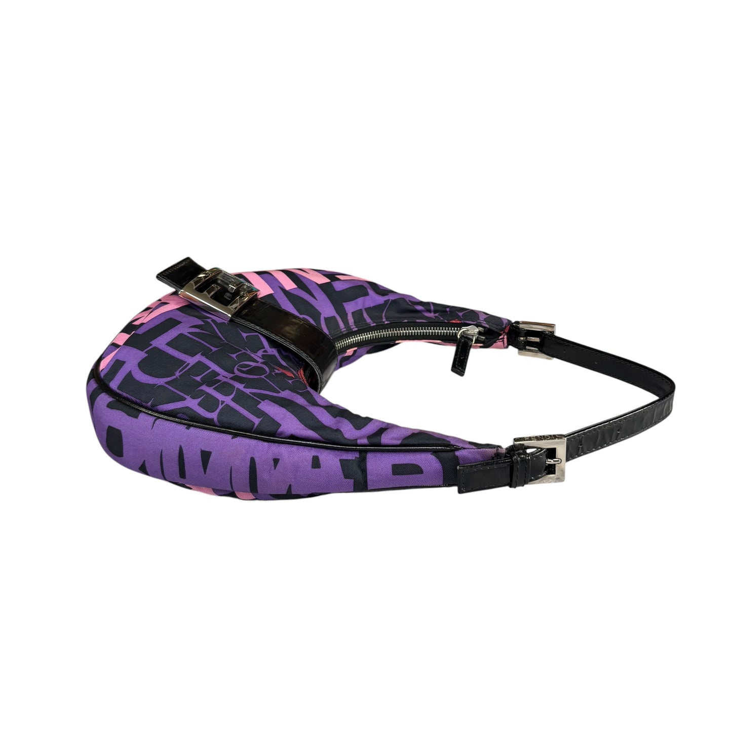 Fendi Y2K Baguette Crescent Graffiti Purple Pink Canvas Patent Leather Purse