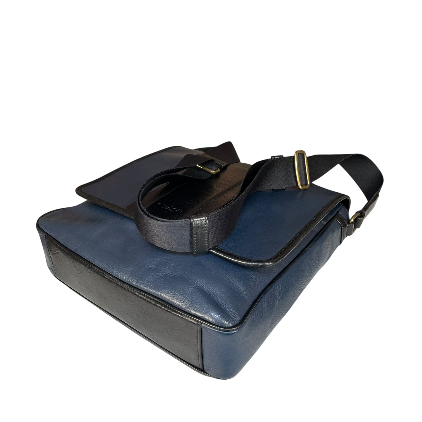 Coach Heritage Map Bombe Leather Messenger Bag Navy Black Crossbody Work Bag