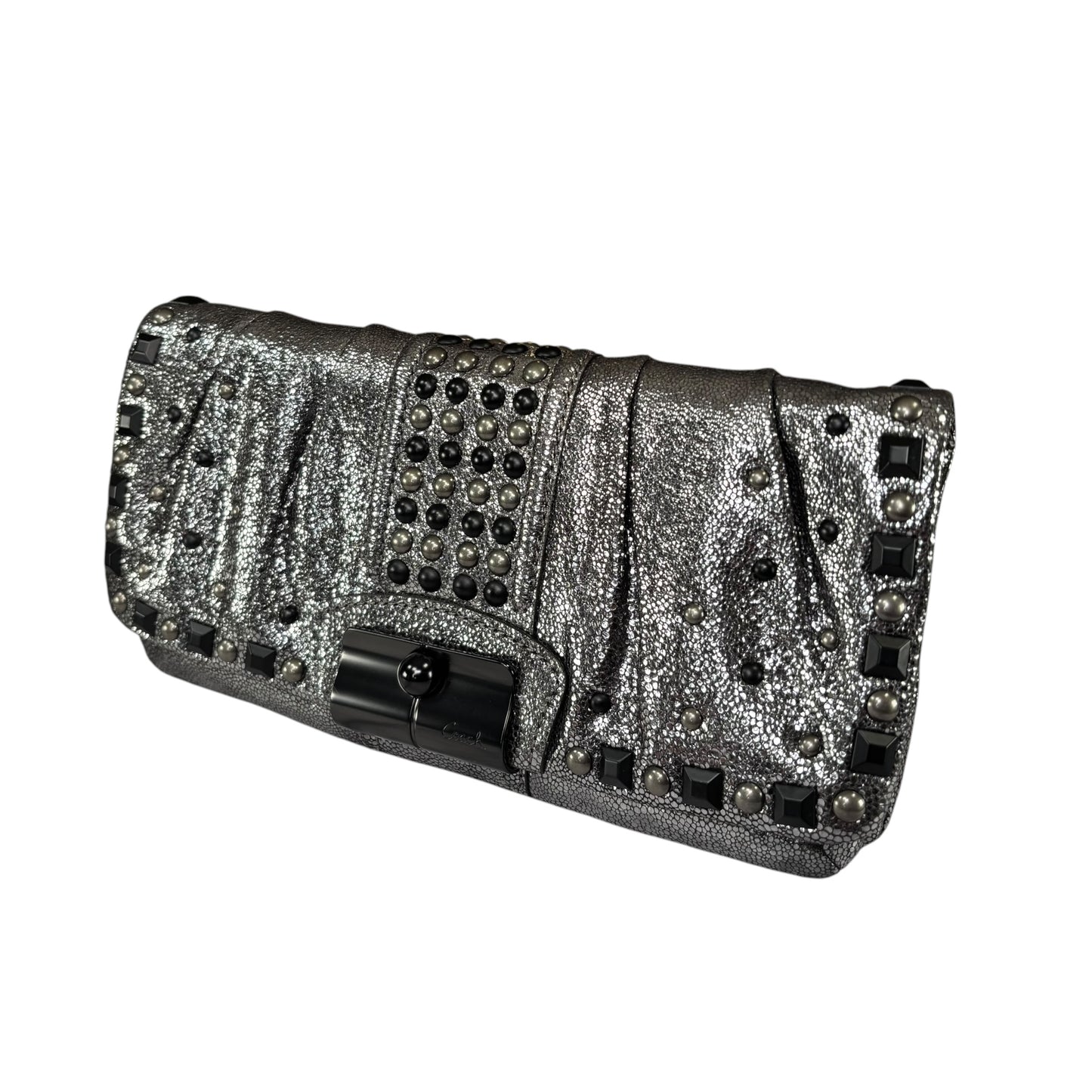 Coach Metallic Studded Gunmetal XL Kristian Leather Clutch