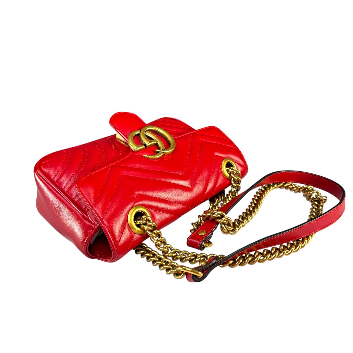 Gucci GG Marmont Red Leather Quilted Crossbody Shoulder Purse