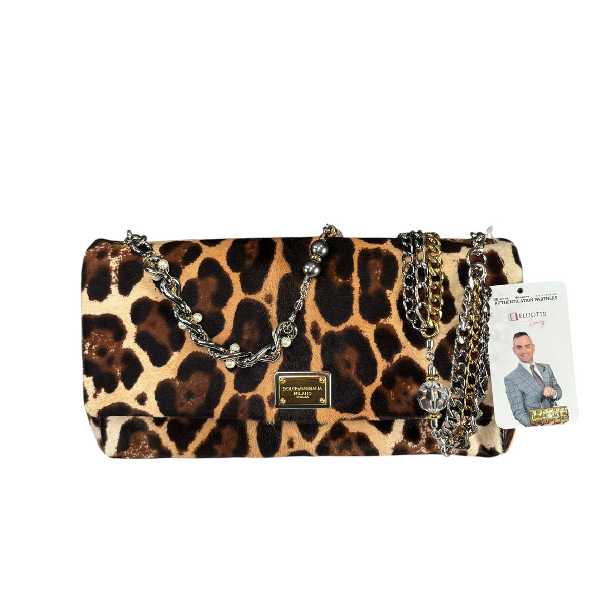 Dolce Gabbana Leopard Hair Calf Flap Chain Shoulder Purse