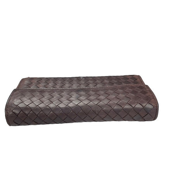 Bottega Veneta Brown Coco Woven Long Wallet Zippy Center Cash & Coin Purse